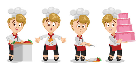 Vector set with blond chef in different mood and poses.