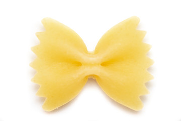 uncooked Italian Pasta Farfalle for one thing. Close up. white background.