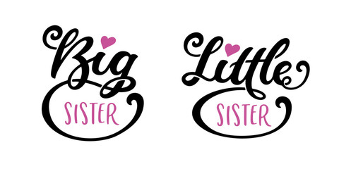 Big sister little sister kids clothes typography. Vector illustration. - obrazy, fototapety, plakaty