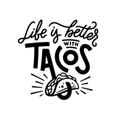Tacos related quote typography. Vector illustration. - obrazy, fototapety, plakaty