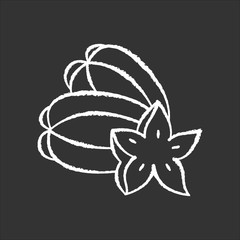 Star fruit chalk icon. Carambola piece. Exploring local food specialties. Trip to Indonesia. Unique taste fruit. Asian star apple. Exotic tropical plant. Isolated vector chalkboard illustration