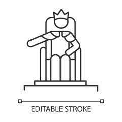 Wise Ruling Solomon Bible story linear icon. Jerusalem king sitting on throne. Biblical narrative. Thin line illustration. Contour symbol. Vector isolated outline drawing. Editable stroke