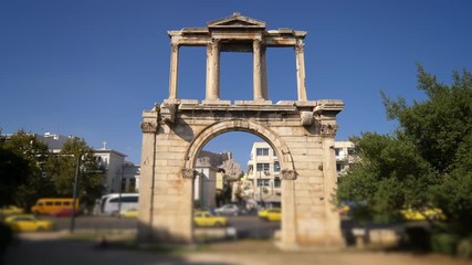 Hadrians Gate in busy downtown Athens, Greece