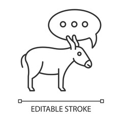 Balaam Donkey Bible story linear icon. Speaking animal and speech cloud. Biblical narrative. Thin line illustration. Contour symbol. Vector isolated outline drawing. Editable stroke