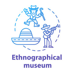 Ethnographical museum concept icon. Global heritage display. Anthropology, traditions. Global ethnic festival. Cultural exposition idea thin line illustration. Vector isolated outline drawing