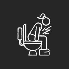 Diarrhea chalk icon. Digestive tract disease. Illness and sickness. Food poisoning. Menstruation problem. Period symptom. Girl on toilet. Woman in restroom. Isolated vector chalkboard illustration
