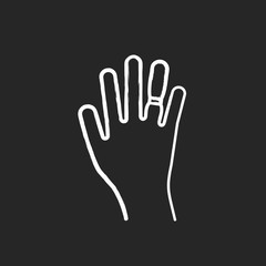 Obraz premium Swelling chalk icon. Weight gain. Swollen finger. Hand inflation. Joint trauma. Predmenstrual syndrome symptom. Overweight problem. Healthcare issue. Isolated vector chalkboard illustration