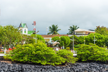 Big statue of a seagull on a downtown, Santa Cruz Island-Port Ayora, Galapagos Island.