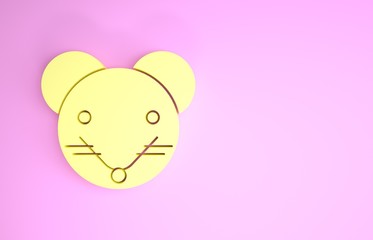 Yellow Rat zodiac sign icon isolated on pink background. Astrological horoscope collection. Minimalism concept. 3d illustration 3D render