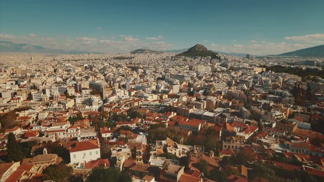 Downtown view of Athens, Greece city skyline from above.