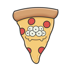 Smiling monster slice of pizza cartoon