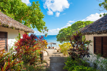 Bungalow on the beach in Vanuatu. - obrazy, fototapety, plakaty