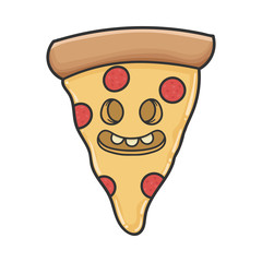 Creepy smiling slice of pizza cartoon