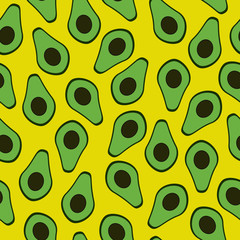 Avocado seamless pattern on yellow backgroud