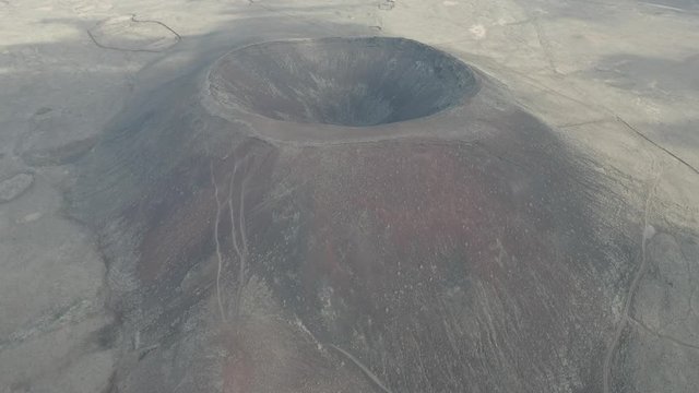 Volcano Fuerteventura Calderon Hondo and volcanic mountain. Drone Shot. Canary Islands, Spain
