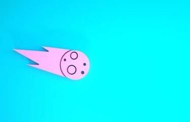 Pink Comet falling down fast icon isolated on blue background. Minimalism concept. 3d illustration 3D render © vector_v