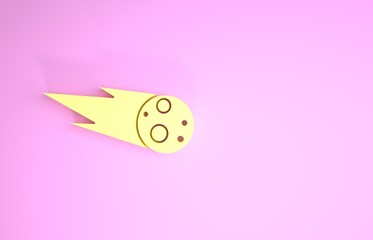 Yellow Comet falling down fast icon isolated on pink background. Minimalism concept. 3d illustration 3D render © vector_v