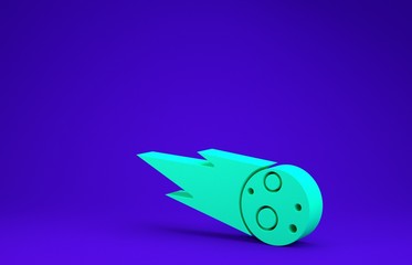 Green Comet falling down fast icon isolated on blue background. Minimalism concept. 3d illustration 3D render © vector_v