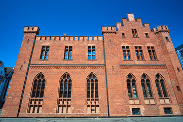 Fototapeta na wymiar Neo-Gothic, historic building of the red brick town hall in Kolobrzeg.
