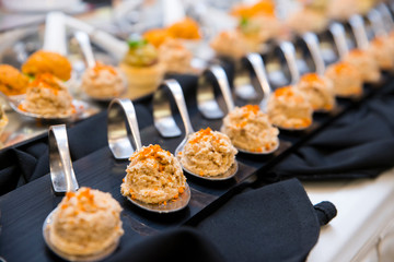 Luxury hotel restaurant deserts open buffet. Table with deserts, Sweet desserts and pastries on the table