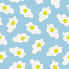 Seamless pattern with scrambled eggs on blue background