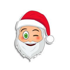 Obraz na płótnie Canvas Emoji santa claus in sticker style. Winter holidays emotion. Santa clause in wink emoji icon