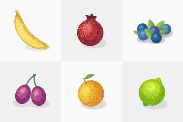 Set of fruits isolated on white background