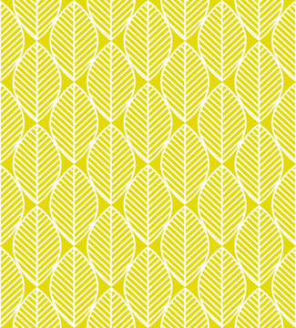 Seamless pattern with white and yellow leaves ornament