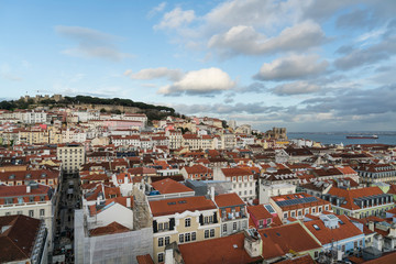 Fototapeta na wymiar Aerial view of the roofs of Alfama district in Lisbon, Portugal