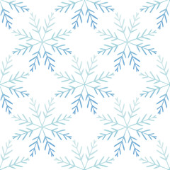 Celebrate freezing snowflakes background. Christmas print fabric wonderful wrapping surface pattern design. Blue snowflakes on light background.