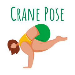 Crane pose social media post mockup. Bakasana. Caucausian woman doing yoga posture. Web banner design template. Social media booster, content layout. Poster, printable card with flat illustrations