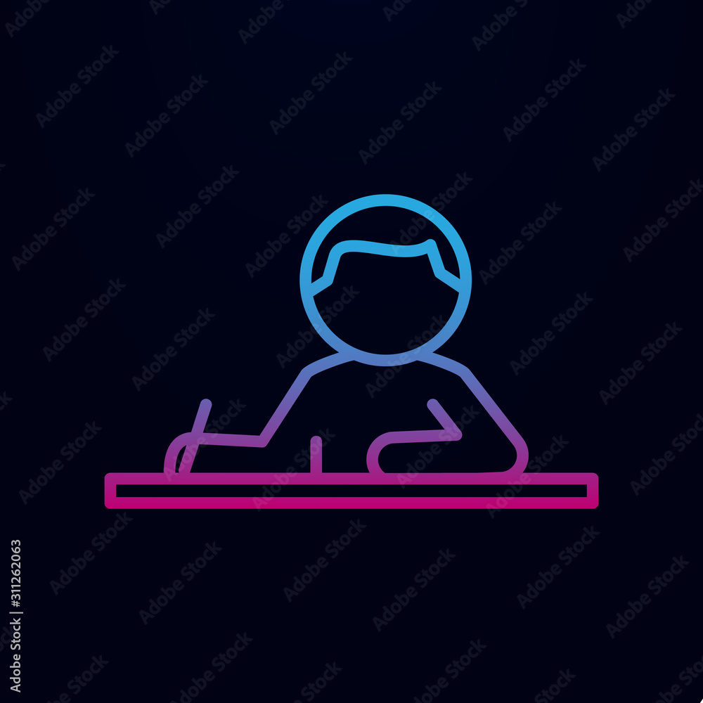 Poster the schoolboy teaches at the lesson nolan icon. simple thin line, outline vector of school icons for