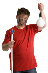 electrician with cable and lamp.