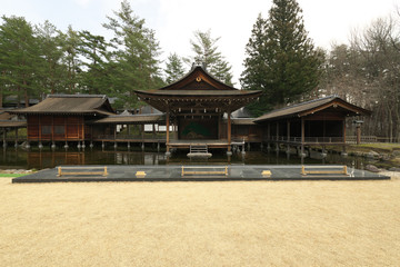 Yamanashi,Japan-December 22, 2019: Open Air Noh Stage, the stage for the performance of...