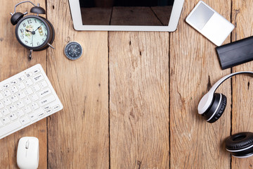Office desk wood table of Business workplace and business objects Copy space for your text.