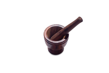 Wooden Mortar and pestle isolated on white background