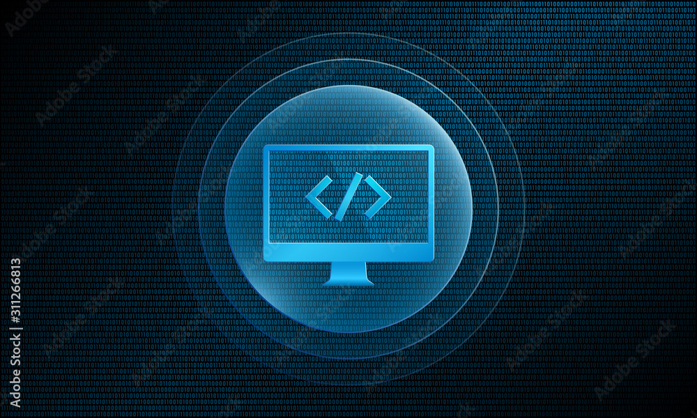 Poster desktop code in digital sphere with pulse effect technology