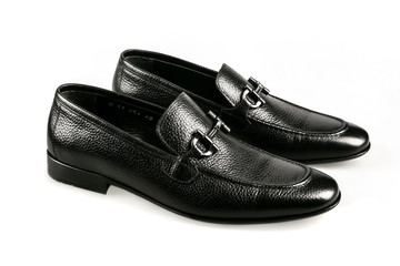 black leather shoes isolated on white background