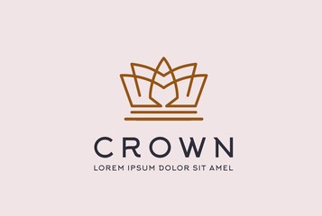 Vintage royal gold crown logo design vector template. King and queen geometric lotus flower