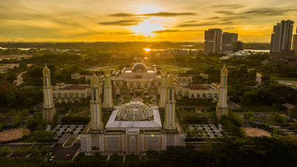 Beautiful sunrise at The Kota Iskandar Mosque located at Kota Iskandar, Iskandar Puteri, a Johor State Administrative Centre at Johor Bahru District, Johor, Malaysia