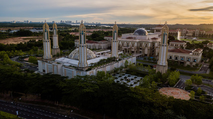 Beautiful Landscape at The Kota Iskandar Mosque located at Kota Iskandar, Iskandar Puteri, Johor State  Malaysia early in the morning