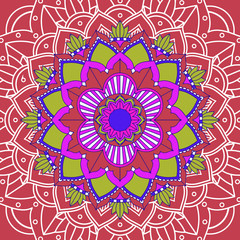 Mandala patterns on red background