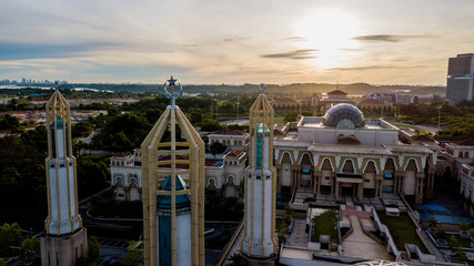 Beautiful Landscape at The Kota Iskandar Mosque located at Kota Iskandar, Iskandar Puteri, Johor State  Malaysia early in the morning