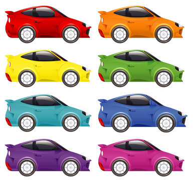 Set of racing cars in different colors