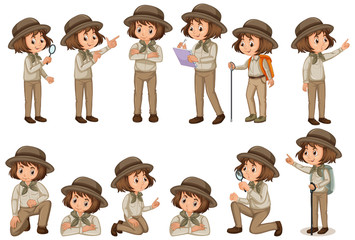 Set of girl in safari outfit doing different poses © blueringmedia