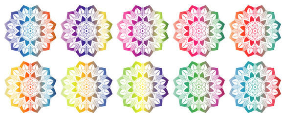Set of mandala patterns in many colors