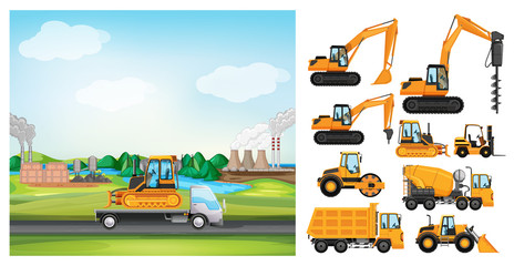 Scene with trucks on the road and many types of trucks © blueringmedia