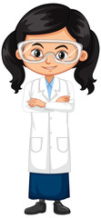 Girl in science gown on white background