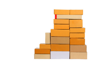 Stacks of cardboard boxes isolated on white background
