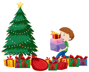 Obraz na płótnie Canvas Christmas theme with kid and many presents
